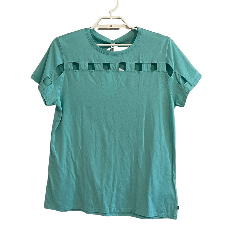 Fabletics Teal Cutout Short Sleeve Tee